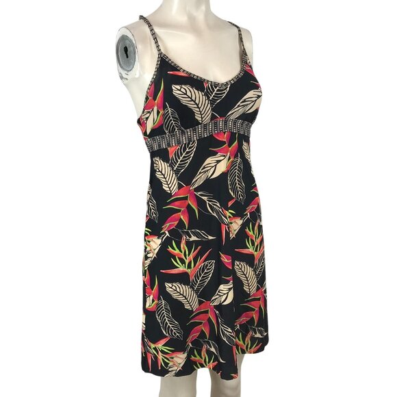 ATHLETA - WOMEN'S XS -BLACK FLORAL SPAGHETTI STRAP BUILT IN BRA SUN DRESS - Picture 1 of 7
